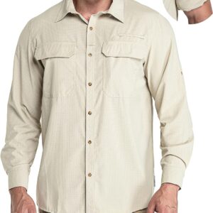 33,000ft Men’s Long Sleeve Sun Protection Shirt UPF 50+ UV Quick Dry Cooling Fishing Shirts for Travel Safari Camping Hiking