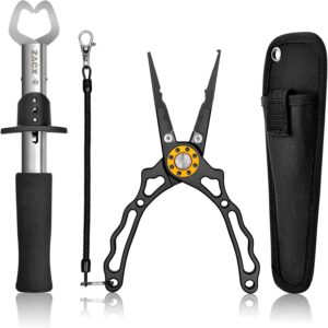 ZACX Fish Lip Gripper Pliers – Upgraded Muti-Function Hook Remover and Split Ring Pliers for Fly Fishing, Ice Fishing, Fishing Gear – Gift for Men (Package B)