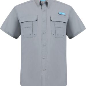 Men’s UV UPF 50+ Sun Protection Soild Anti-Static Waterproof Breathable Fast Dry SPF Hiking Fishing Short Sleeve Shirts