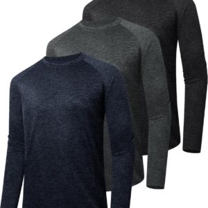 3 Pack Long Sleeve Shirts for Men – Dry Fit Moisture Wicking UV Sun Protection T-Shirts for Fishing Workout Athletic
