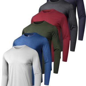 6 Pack Men’s Quick Dry Long Sleeve Shirts Moisture Wicking Sun Protection UV UPF SPF Performance T-Shirt for Casual