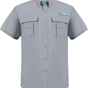 Men’s UV UPF 50+ Sun Protection Soild Anti-Static Waterproof Breathable Fast Dry SPF Hiking Fishing Short Sleeve Shirts