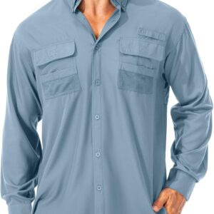 Men’s Sun Protection Fishing Shirts Long Sleeve Safari Shirts UPF 50 UV Quick Dry Cooling Travel Work Shirts