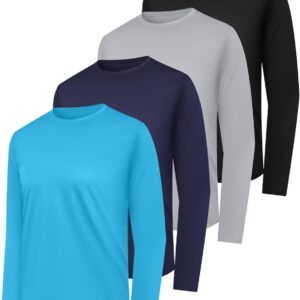 4 Pack Mens Quick Drying Sun Protection Long Sleeve Shirts Moisture Wicking Workout Shirt Performance Tee Shirts