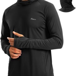 Pudolla Men’s Sun Protection Hoodie UPF 50+ Fishing Hiking Shirt UV Shirts with Mask for Men Long Sleeve Lightweight