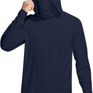 Finelylove UPF 50+ Fishing Shirts For Men Long Sleeve UV Sun Protection Rash Guard Lightweight Sun Hoodie with Face Mask