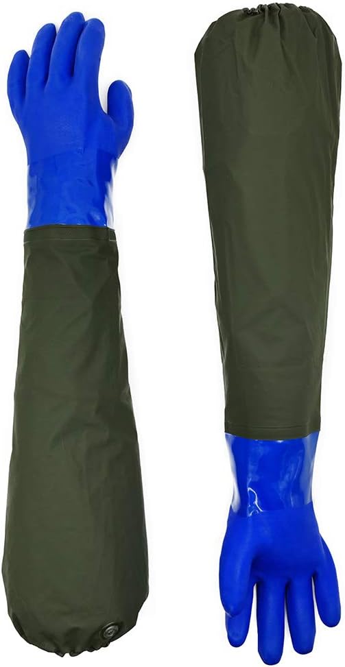 Long Waterproof Rubber Gloves, Pond Gloves, 28” Shoulder Length Insulated PVC Coated Chemical Resistant Gloves Reusable, Resist Acid, Alkali & Oil, Machinery, Industry, Fishery, Aquarium Gloves
