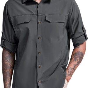 Runcati Men’s Hiking Long Sleeve Shirts Button Down Lightweight Travel Fishing Shirts