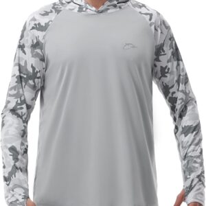 FISHEAL Men’s Performance Fishing Hoodie Shirt with Thumbholes – UPF 50 Sun Protection Camo Long Sleeve Shirts Quick-Dry