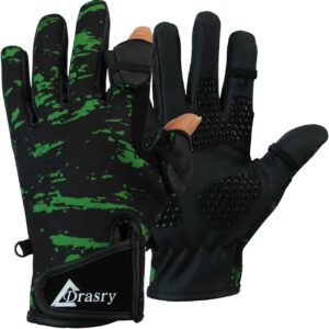 Drasry Touchscreen Fishing Gloves Two-Finger Cut Suitable for 46℉ to 86℉ Neoprene Reinforced Non-Slip Waterproof Gloves for Fly Fishing Photography Hiking Jogging Cycling Walking