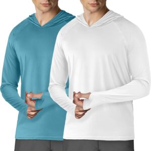 2Pack Mens UPF 50+ Sun Protection Hoodie Shirt Long Sleeve Rash Guard Fishing Outdoor Running Sun UV Shirts Quick Dry