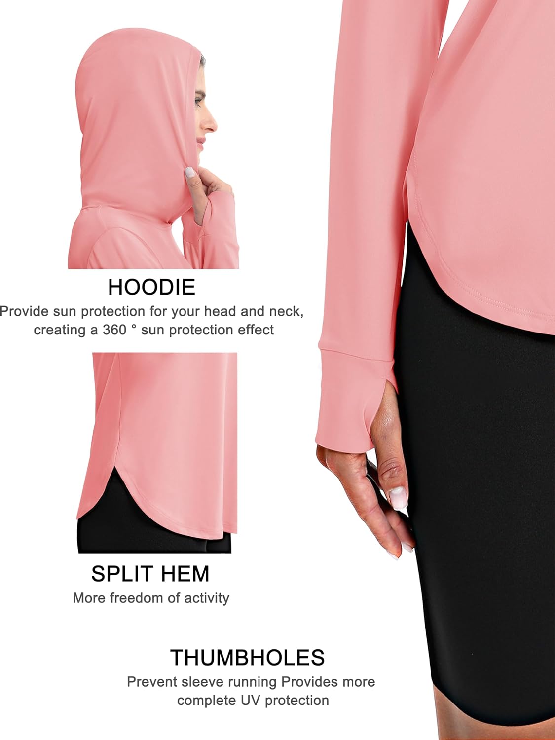 MAGCOMSEN Women's UPF 80+ Quick Dry Sun Protection Hoodie Lightweight SPF Long Sleeve Rashguard with Thumb Hole - Image 4