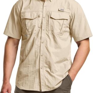 TSLA Men’s Performance Fishing Shirt, UPF 50+ Breathable Button Down Shirts, Outdoor Recreation Short Sleeve Shirt