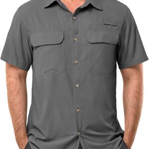 33,000ft Men’s UPF 50+ UV Short Sleeve Hiking Fishing Shirt Quick Dry Cooling PFG Sun Protection Shirt for Travel Safari