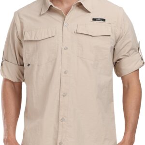 CHEXPEL Men’s Safari Shirts, Sun Protection Shirt UPF 50+ UV, Quick Dry Hiking Fishing Shirts for Travel Work Cooling Camping