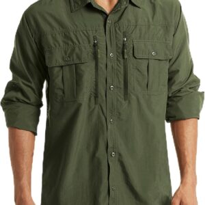 MAGCOMSEN Men’s UPF 50+ Sun Protection Shirts, Button Down Long Sleeve Shirt for Hiking, Fishing, Safari