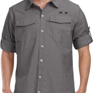 CHEXPEL Men’s Safari Shirts, Sun Protection Shirt UPF 50+ UV, Quick Dry Hiking Fishing Shirts for Travel Work Cooling Camping