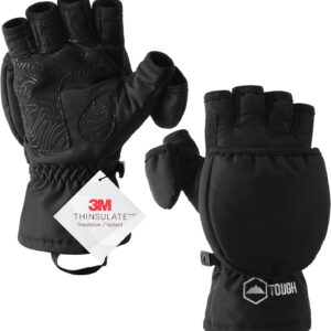 Ice Fishing Gloves – Winter Fishing Gloves – 3M Thinsulate Cold Weather Convertible Mittens w/ Finger Flaps – Waterproof Fly Fishing Gloves for Men & Women – Photography Gloves Cold Weather