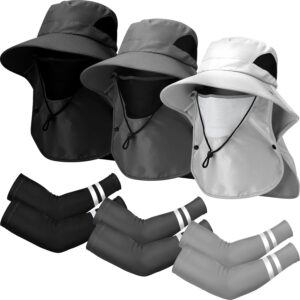Berlune 6 Pcs Sun Hat Fishing Hats with Face Cover and Arm Sleeves Outdoor Hiking Hat UV Protection