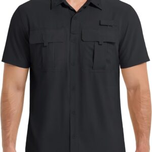 MAGCOMSEN Men’s Short Sleeve Fishing Shirts UPF 50+ UV Protection Cooling Quick Dry Button Down Shirt Camping Hiking Safari
