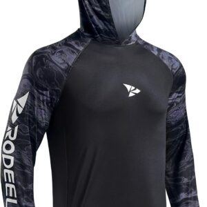 Rodeel Mens Loose-Fit Fishing Hoodie T-Shirt Vented River Bluff Performance Long Sleeve Shirt UPF 50 Sun Protection
