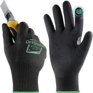 toolant Level 6 Cut Resistant Work Gloves, Touchscreen, Sandy Nitrile Coated Firm Grip, for Warehouse, Carving, Gardening, Construction, Fishing (1 Pair, Medium)