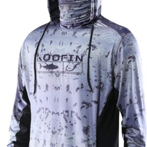 Performance Fishing Hoodie with Face Mask UPF50 Sunblock Shirt Hooded Long Sleeve with Drawstrings Pocket