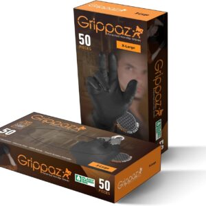 6 Mil Thick Black 100% Nitrile Disposable Gloves, Patented Fish Scale Grip, Touch Screen Capable