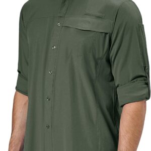 Alimens & Gentle Mens Long Sleeve Hiking Shirts Quick Dry UPF 50+ UV Sun Protection Fishing Shirt Cooling Button Down Shirt