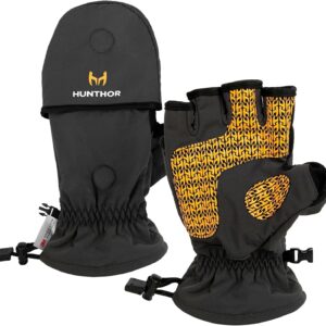 Ice Fishing Gloves, 3M Thinsulate Fingerless Convertible Mittens, Hunting Gloves for Men and Women with Elastic Fabric, Ideal for Cold Weather, Winter Fishing and Photography