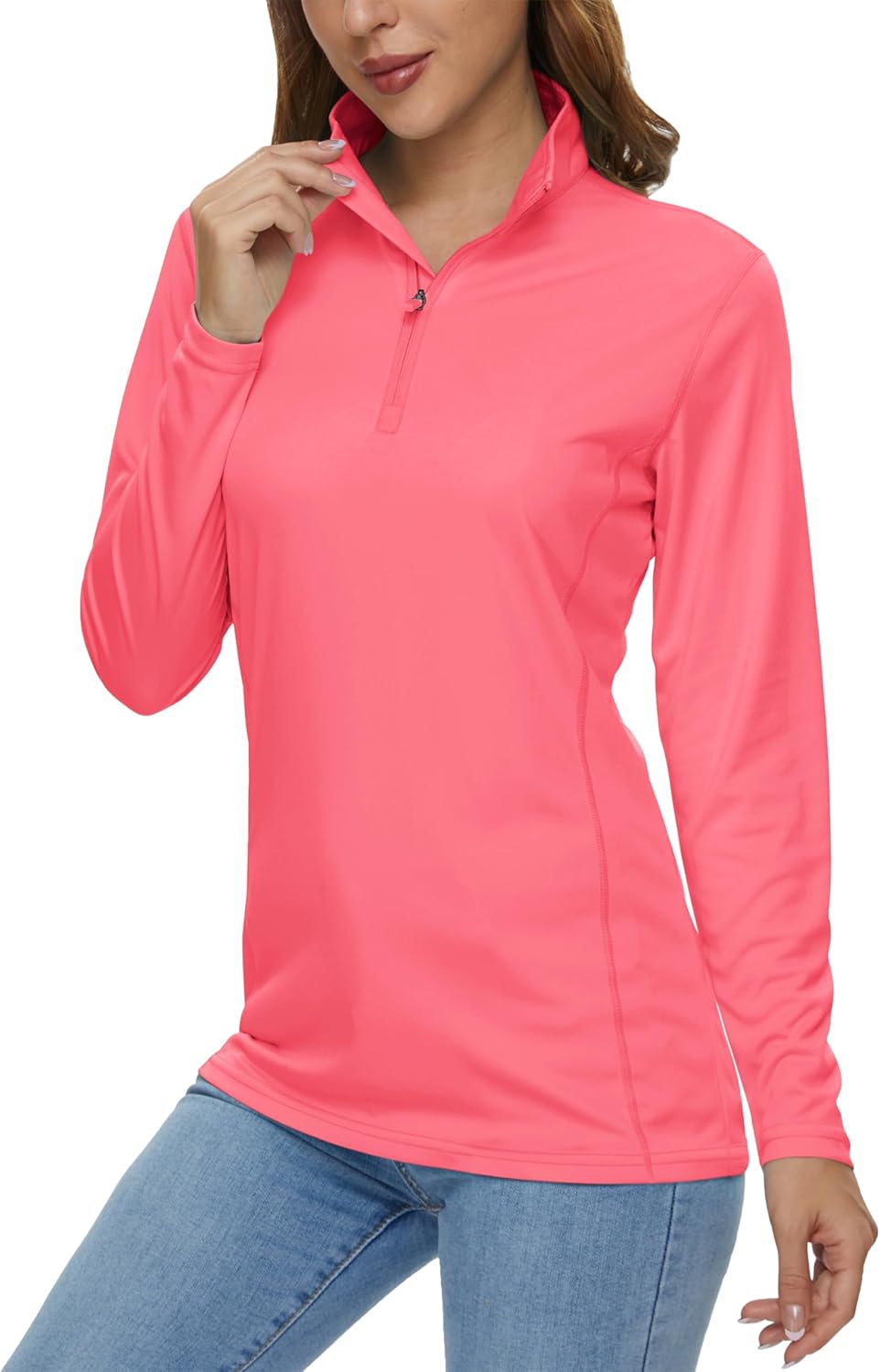 MAGCOMSEN Women's Shirts Long Sleeve 1/4 Zip UPF50+ UV Sun Protection Quick Dry Workout Hiking Athletic Shirts Rash Guard