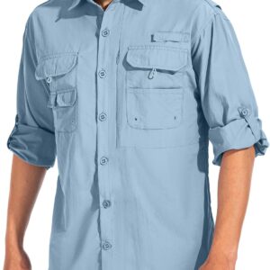 linlon Mens Safari Shirts Long Sleeve UV Protection Hiking Fishing UPF 50+ Quick Dry Cooling Camping Travel Shirts