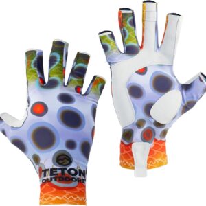 Trout Series Quick Dry SPF50+ Performance Sun Gloves for Men & Women Perfect for Fishing, Kayaking, Boating, Fly Fishing Great Patterns Brown Brook Cutthroat Golden Rainbow