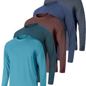 5 Pack Men’s Shirts Long Sleeve Workout Fishing T Shirts UPF 50+ Sun Protection Rash Guard Dry Fit Athletic Running Tee Tops