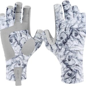 Riverruns UPF 50+ Fingerless Fishing Gloves- Fishing Sun Gloves- UV Protection Gloves Men and Women Fishing, Boating, Kayaking, Hiking, Running, Cycling and Driving.