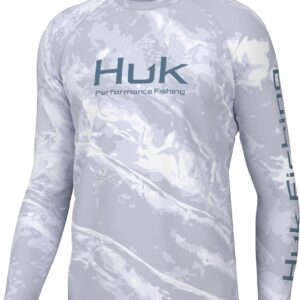 HUK Men’s Standard Pursuit Pattern Crew Sleeve, Performance Shirt, Mossy Oak-Stormwater Bonefish