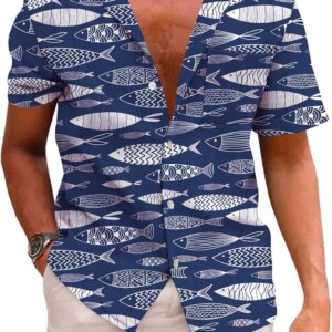 KYKU Men’s Casual Button-Down Shirts Hawaiian Shirt Short Sleeve Beach Clothes with Pockets