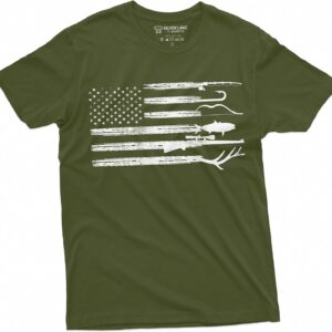 Men’s Hunting Fishing Shirt USA Flag Nature ...