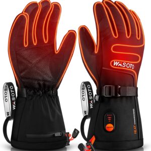 Heated Gloves for Men Women 7.4V Battery 22.2WH Rechargeable Heated Ski Gloves Touchscreen Waterproof Electric Heated Fishing Gloves for Winter Work Skiing Raynaud Riding