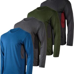 Real Essentials 4 Pack: Men’s Dry-Fit UV Moisture Wicking UPF 50+ SPF Sun Protective Fishing Hiking Swim Long Sleeve Shirt