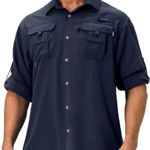 Men’s Sun Protection Fishing Shirts Lightweight Long Sleeve UPF 50+ Travel Work Hiking Shirts with Pockets