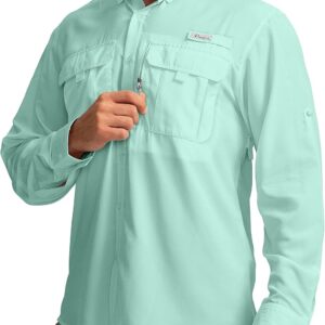 Men’s Sun Protection Fishing Shirts Long Sleeve Travel Work Shirts for Men UPF50+ Button Down Shirts with Zipper Pockets