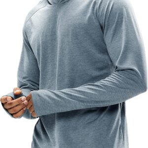 MIER Men’s UPF 50+ Sun Protection Hoodie Long Sleeve SPF Fishing Hiking Running Thumbhole Shirts Hooded Quick Dry Lightweight