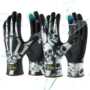 COOLJOB 2 Pairs A4 Cut Resistant Gloves, Grip Nitrile Rubber Coated Safety Work Gloves with Full Touchscreen Fingers
