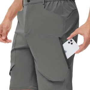 LUSHENUNI Men’s Hiking Cargo Shorts 9″ Quick Dry Lightweight Stretch Golf Shorts Men Fishing Work Travel with Zipper Pockets