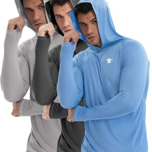 TELALEO 3/2 Pack Men’s UPF 50+ Sun Protection Lightweight Hoodie Performance Long Sleeve SPF UV Shirt for Fishing Running