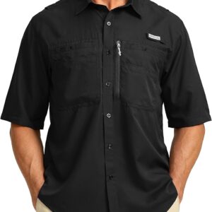 Men’s Fishing Shirts with Zipper Pockets UPF 50+ Lightweight Cool Short Sleeve Button Down Shirts for Men Casual Hiking
