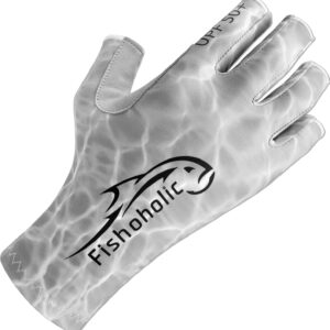 Fishoholic Fingerless Fishing Gloves (2 Colors) UPF50+ w’ Super Grip & Sun Protection Glove for Men and Women Kayaking Paddling Biking Hiking or Rowing (R) Fishaholic