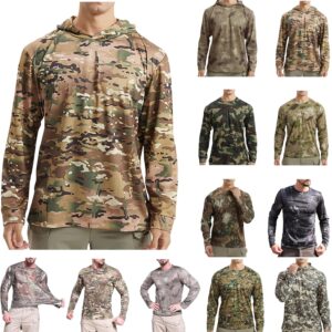 Men’S Long Sleeve Sun Protection Shirts Lightweight Hunting Shirt Quick Dry Fishing Hoodie Summer Camouflage Shirts