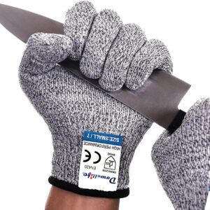 Dowellife Cut Resistant Gloves Protection, Safety Kitchen Cuts Gloves for Oyster Shucking, Fish Fillet Processing, Mandolin Slicing, Meat Cutting and Wood Carving, 1 Pair (Small)